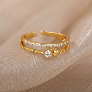 Zirconia Beaded Heart Ring 18K Guldpläterad