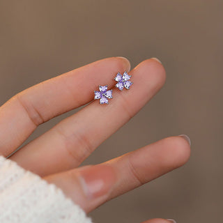 Glittrande Purple Flower Stiftörhängen 925 Silver