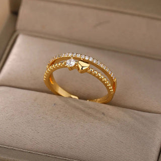 Zirconia Beaded Heart Ring 18K Guldpläterad