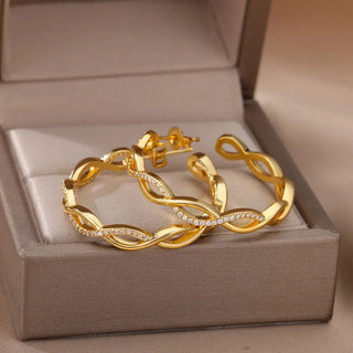 Round Wave Crystal Hoops 18K Guldpläterad