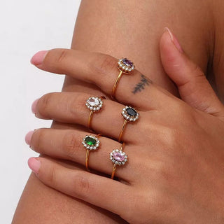 Floral Green Zirconia Ring 18K Guldpläterad