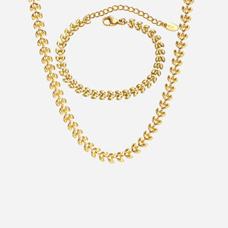 Golden Olive Leaf Halsband + Armband Smyckesset 18K Guldpläterad