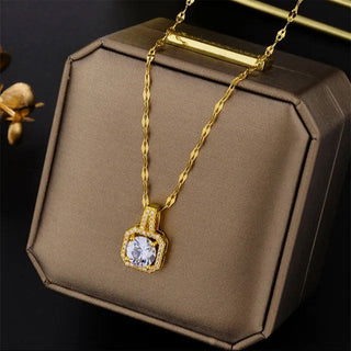 Square Crystal Halsband 18K Guldpläterad