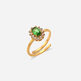 Floral Green Zirconia Ring 18K Guldpläterad