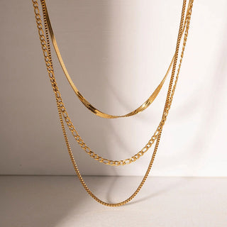 Snake+ Figaro + Box Choker Smyckesset 18K Guldpläterad