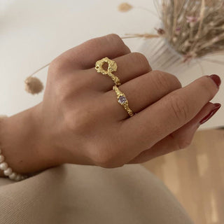 Hammered Texture Ring 925 Silver 18K Guldpläterad