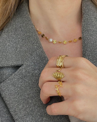 Sunburst Sötvattenspärla Halsband 18K Guldpläterad