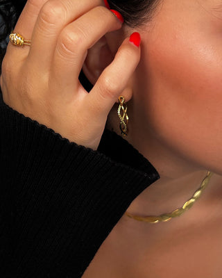 Round Wave Crystal Hoops 18K Guldpläterad