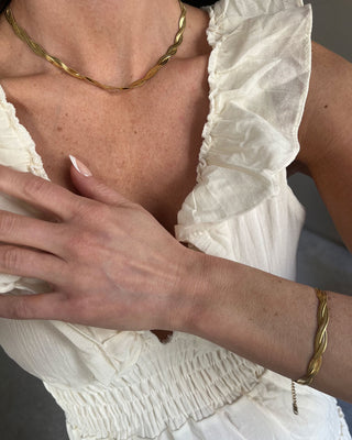Twisted Flat Snake Choker + Armband Smyckesset 18K Guldpläterad