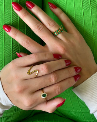 Floral Green Zirconia Ring 18K Guldpläterad