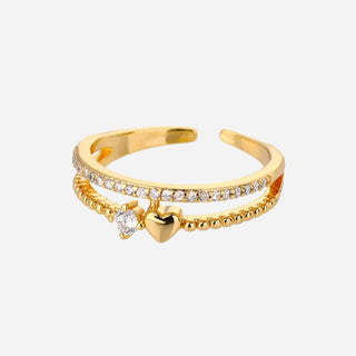 Zirconia Beaded Heart Ring 18K Guldpläterad
