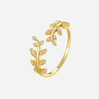 Champagne Zirconia Leaf Ring 925 Silver 18K Guldpläterad