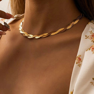 Twisted Flat Snake Choker 18K Guldpläterad 4mm
