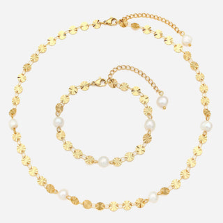 Sunburst Ferskvandsperle Halsband + Armband Smyckesset 18K Guldpläterad