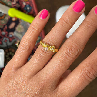 Champagne Zirconia Ring 925 Silver 18K Guldpläterad