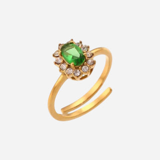 Floral Green Zirconia Ring 18K Guldpläterat