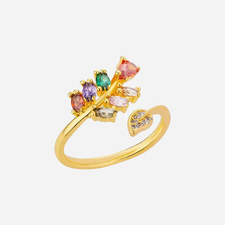 Summer Zirconia Mix Leaf Ring 18K Guldpläterat