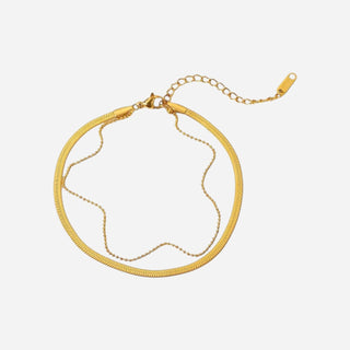 Flat Snake Ankelkedja + Chain Layer Smyckesset 18K Guldpläterat