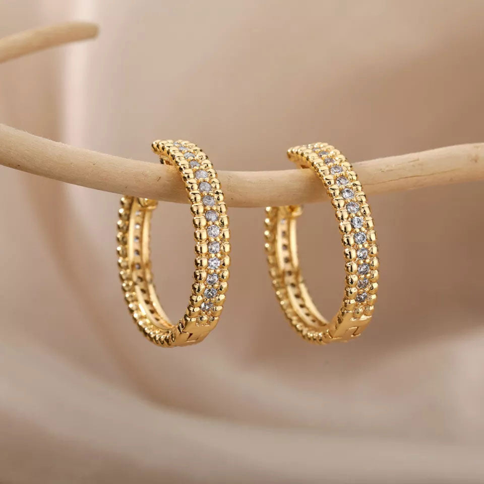 Round Zirconia Hoops 18K Guldpläterad