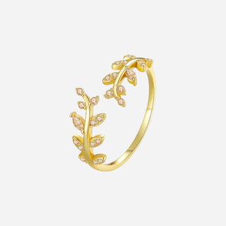 Champagne Zirconia Leaf Ring 925 Silver 18K Guldpläterat