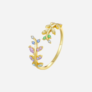 Summer Zirconia Leaf Ring 925 Silver 18K Guldpläterat