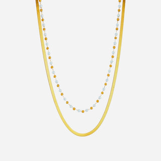 Flat Snake Choker + Beaded Pearl Smyckesset 18K Guldpläterat
