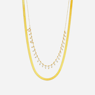 Flat Snake Choker + Pearl Smyckesset 18K Guldpläterat