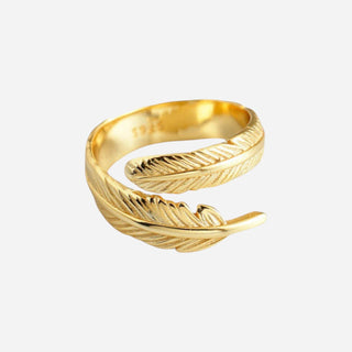 Fjer Ring 925 Silver 18K Guldpläterat