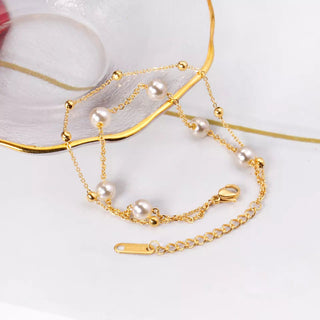 Curb Layer Pearl Chain Armband 18K Guldpläterat
