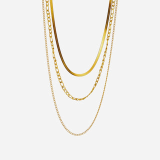 Panzer + Snake + Figaro Choker Smyckesset 18K Guldpläterat