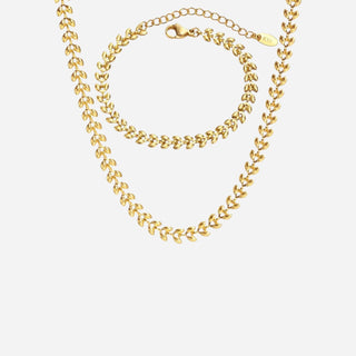 Golden Olive Leaf Halsband + Armband Smyckesset 18K Guldpläterat
