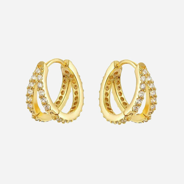 Small Double Zirconia Hoops 925 Silver 18K Guldpläterad