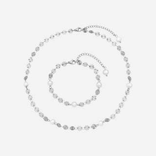 Sunburst Ferskvandsperle Halsband + Armband Smyckesset