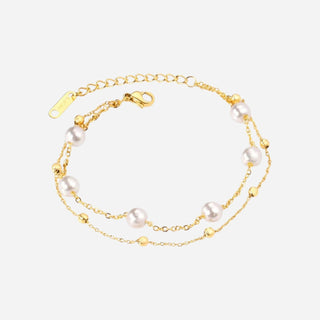 Curb Layer Pearl Chain Armband 18K Guldpläterat