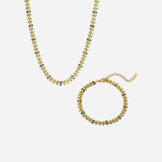 Olive Leaves Halskedja + Armband Smyckesset 18K Guldpläterat
