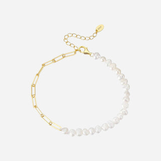 Freshwater Pearl Chain Armband 925 Silver 18K Guldpläterat