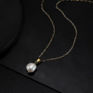 Classic Sötvattenspärla Halsband 925 Silver 18K Guldpläterat