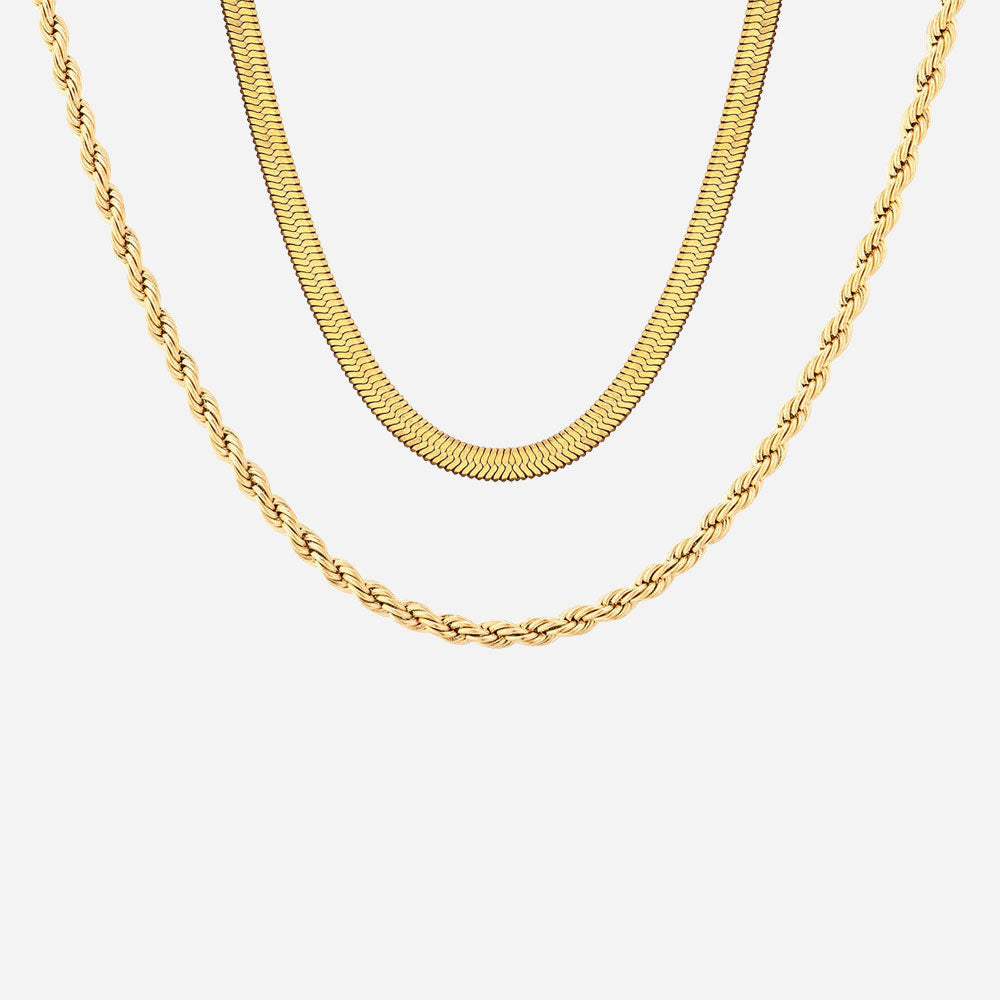 Snake Choker + Rope Smyckesset 18K Guldpläterad 2mm