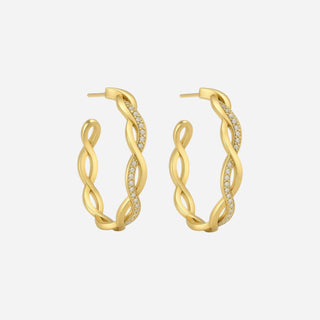 Round Wave Crystal Hoops 18K Guldpläterat