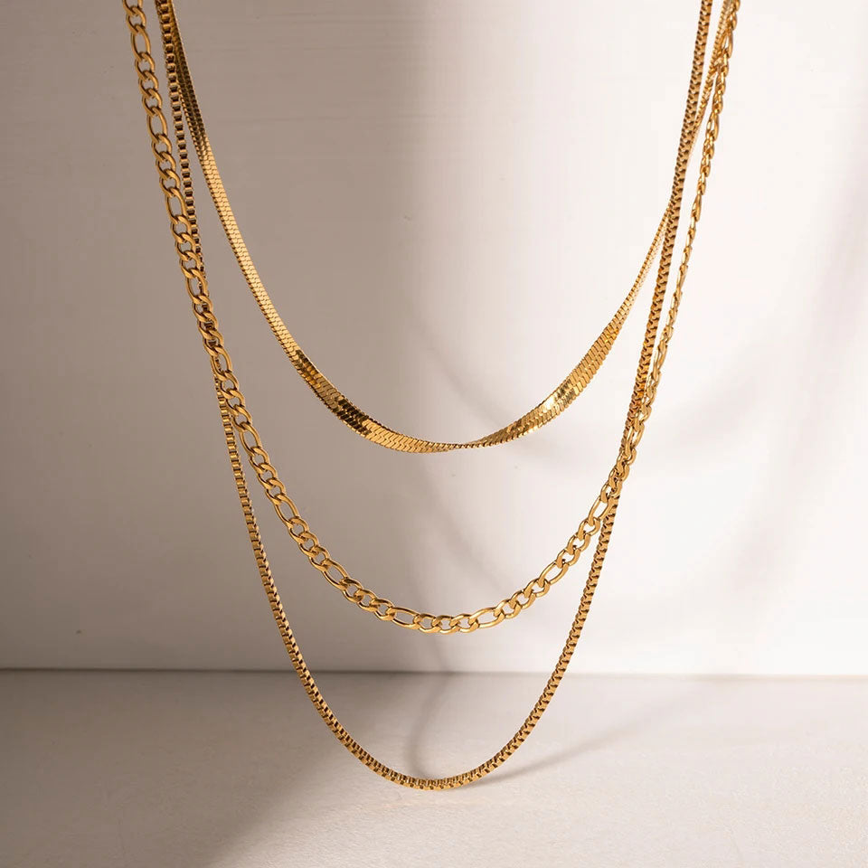 Snake+ Figaro + Box Choker Smyckesset 18K Guldpläterad