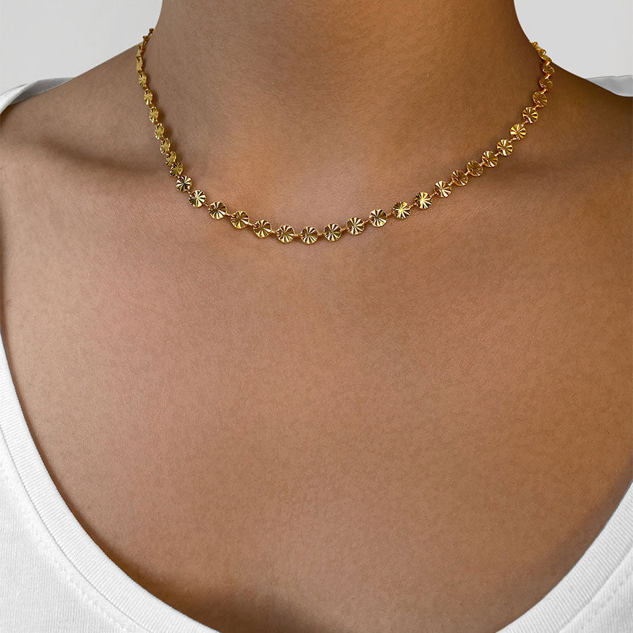 Round Sunburst Choker 18K Guldpläterad 4mm