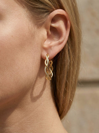 Round Wave Crystal Hoops 18K Guldpläterat