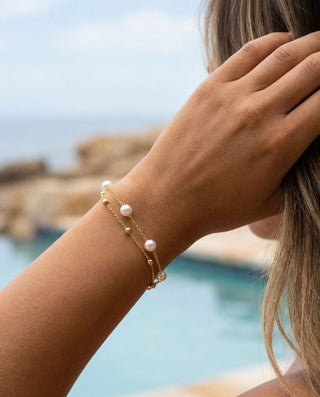 Curb Layer Pearl Chain Armband 18K Guldpläterat