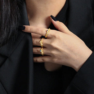 Champagne Zirconia Ring 925 Silver 18K Guldpläterad