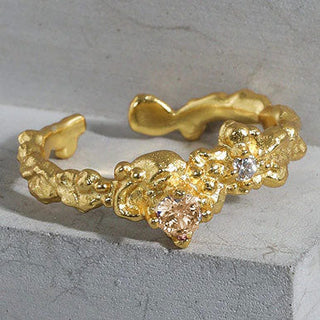 Champagne Zirconia Ring 925 Silver 18K Guldpläterad