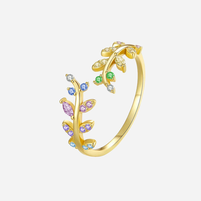 Summer Zirconia Leaf Ring 925 Silver 18K Guldpläterad