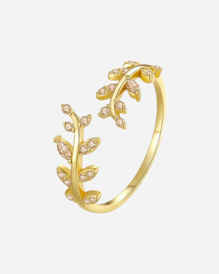 Champagne Zirconia Leaf Ring 925 Silver 18K Guldpläterat