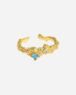 Blå Zirconia Ring 925 Silver 18K Guldpläterat