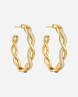 Round Wave Crystal Hoops 18K Guldpläterat
