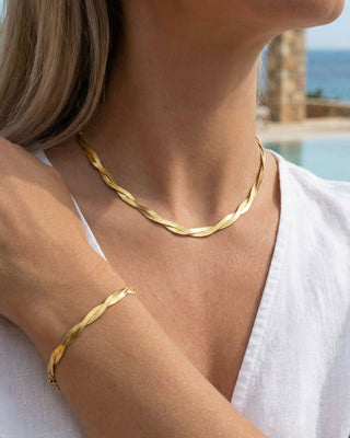 Twisted Flat Snake Choker + Armband Smyckesset 18K Guldpläterat